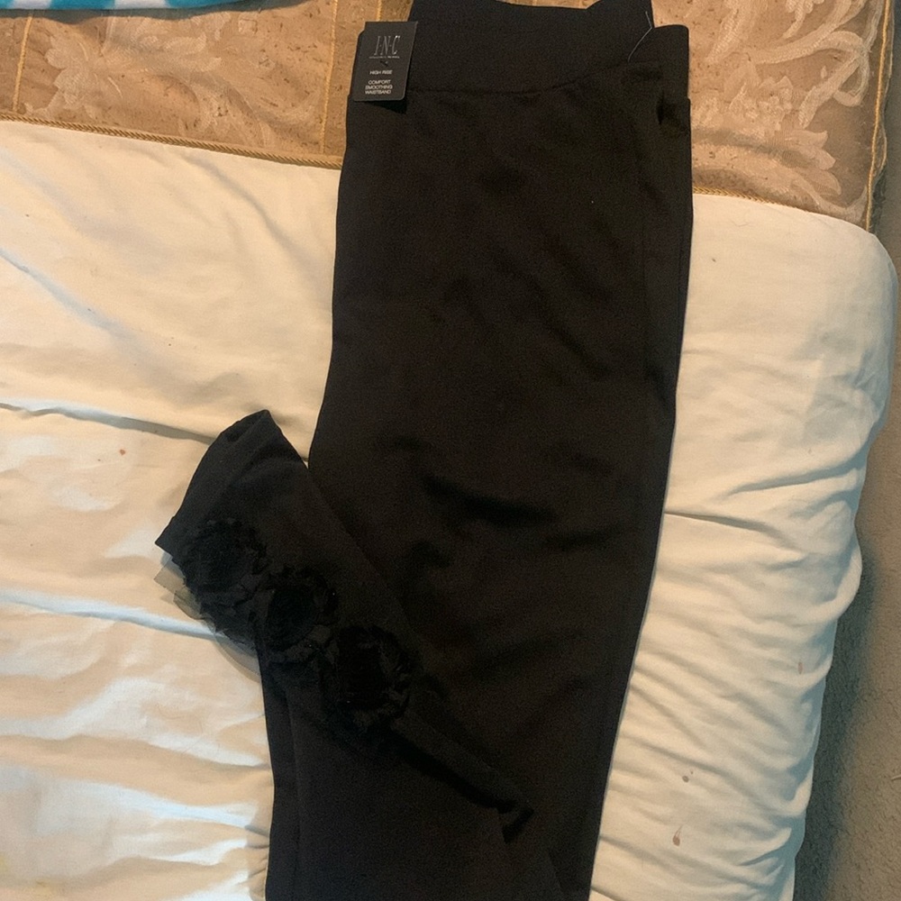 INC International Concepts Womens Shaping Rosette Leggings Black XL
